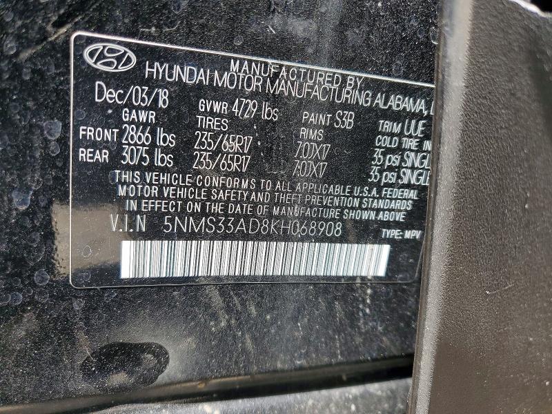Продаж на аукціоні авто 2019 Hyundai Santa Fe, vin: 5NMS33AD8KH068908, номер лоту: 59000896