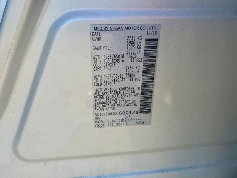 Aukcja sprzedaży 2019 Nissan Pathfinder, vin: 5N1DR2MN3KC600128, numer aukcji: 58402936