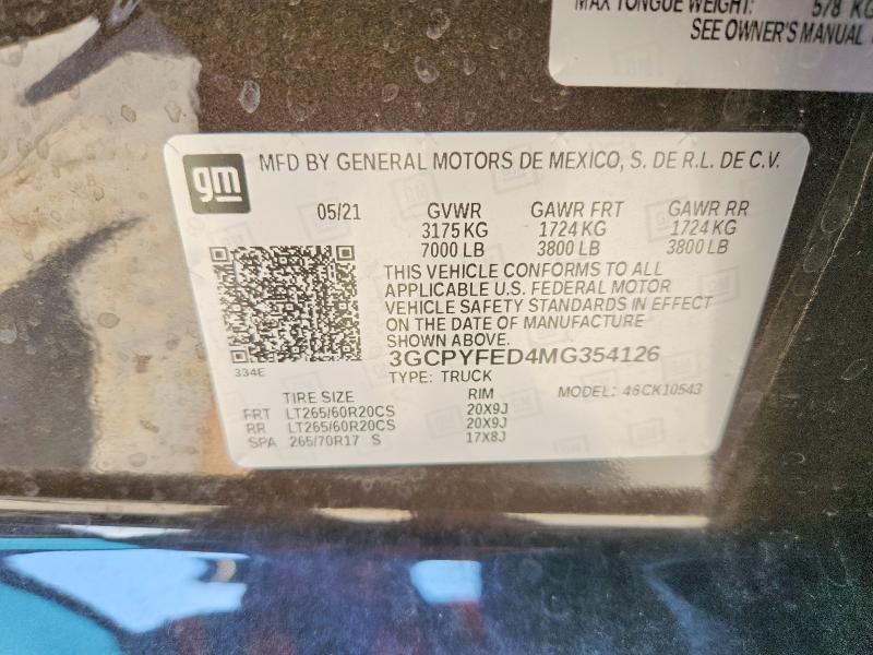 55160446 :رقم المزاد ، 3GCPYFED4MG354126 vin ، 2021 Chevrolet Silverado مزاد بيع