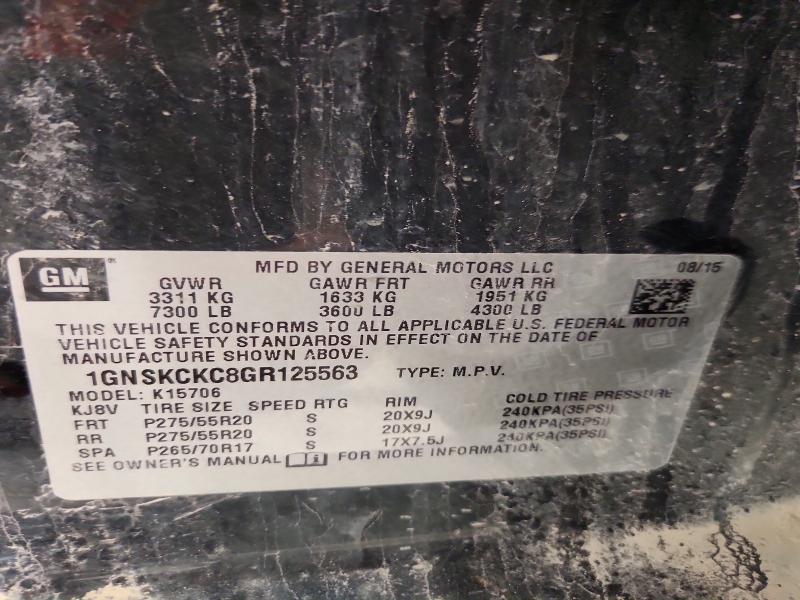 Aukcja sprzedaży 2016 Chevrolet Tahoe, vin: 1GNSKCKC8GR125563, numer aukcji: 55543186