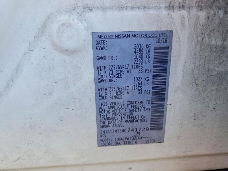 57717456 :رقم المزاد ، 5N1AT2MT5HC741729 vin ، 2017 Nissan Rogue مزاد بيع