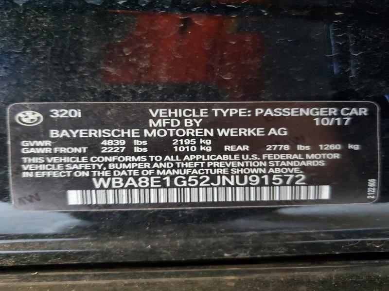 56841076 :رقم المزاد ، WBA8E1G52JNU91572 vin ، 2018 Bmw 320 مزاد بيع
