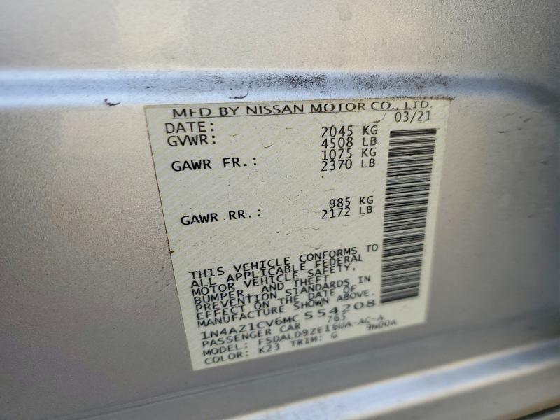 2021 Nissan Leaf მანქანა იყიდება აუქციონზე, vin: 1N4AZ1CV6MC554208, აუქციონის ნომერი: 55656026