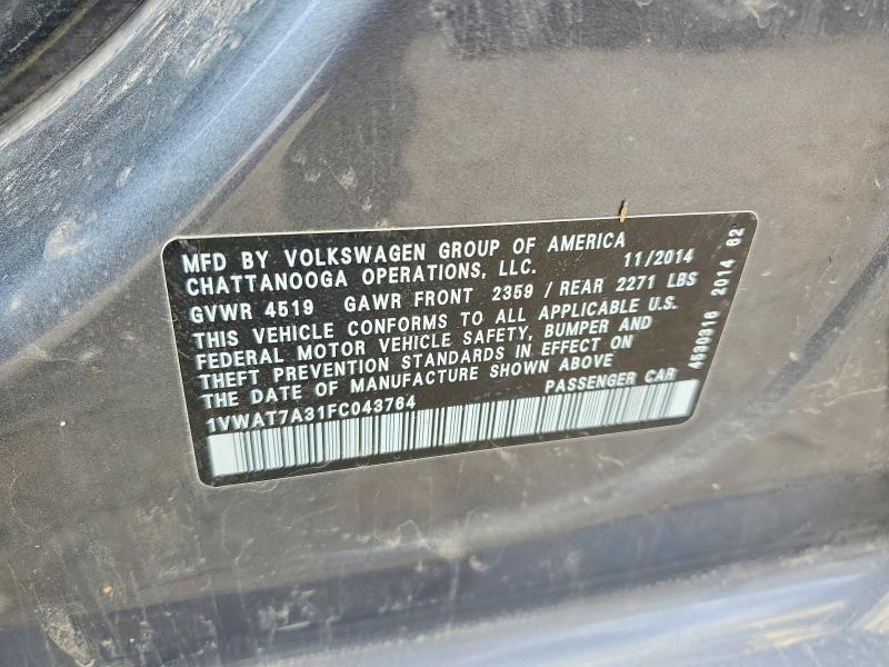 57113276 :رقم المزاد ، 1VWAT7A31FC043764 vin ، 2015 Volkswagen Passat مزاد بيع