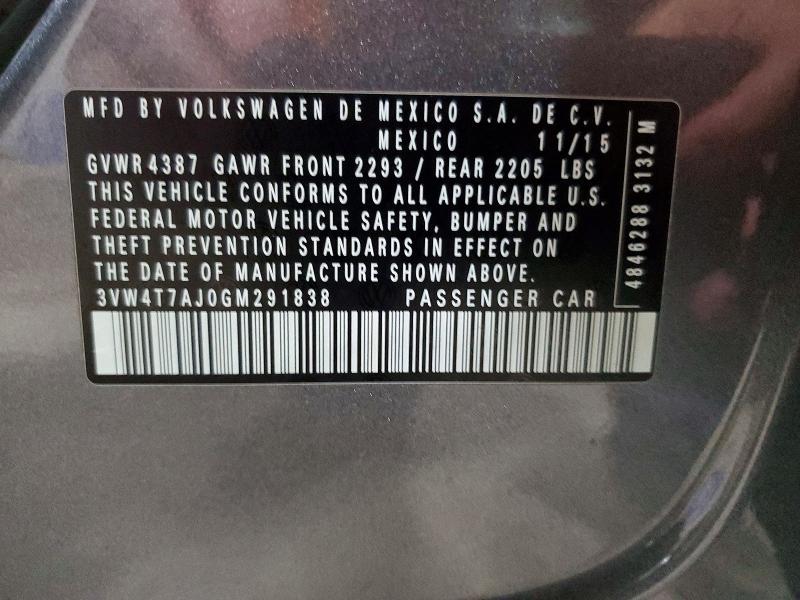 Aukcja sprzedaży 2016 Volkswagen Jetta, vin: 3VW4T7AJ0GM291838, numer aukcji: 58639796