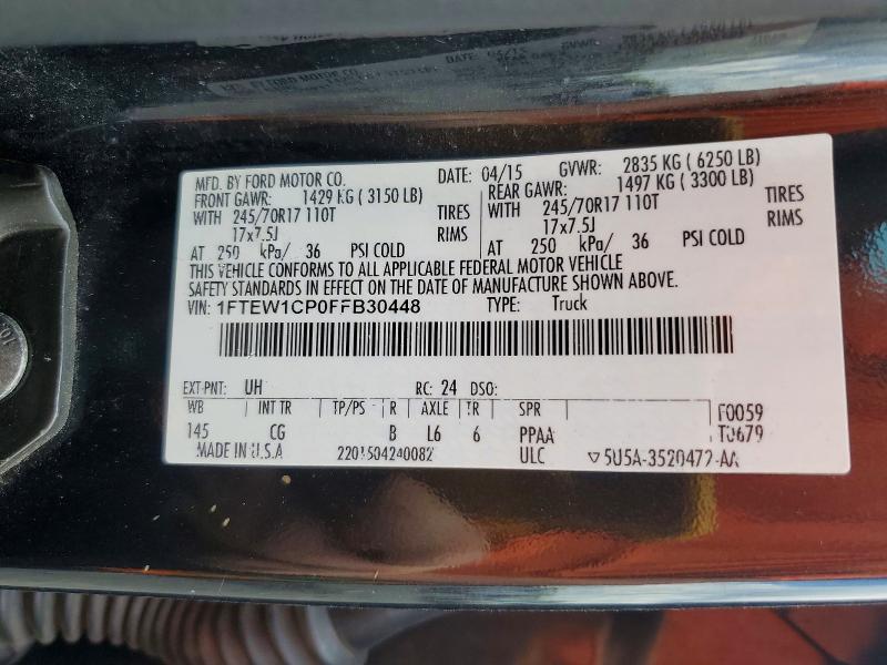 2015 Ford F150 მანქანა იყიდება აუქციონზე, vin: 1FTEW1CP0FFB30448, აუქციონის ნომერი: 59304256
