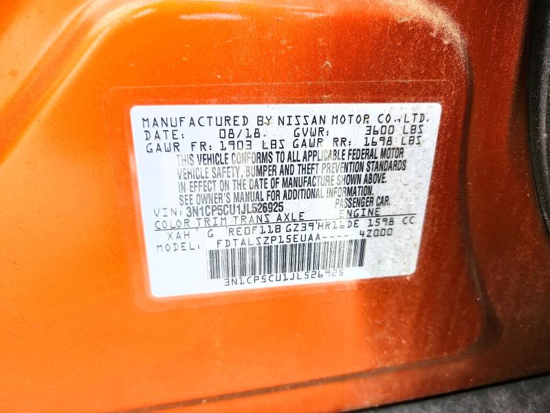 Aukcja sprzedaży 2018 Nissan Kicks, vin: 3N1CP5CU1JL526925, numer aukcji: 59191956