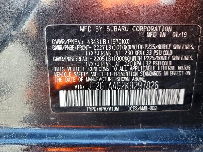 2019 Subaru Crosstrek მანქანა იყიდება აუქციონზე, vin: JF2GTAAC2K9297826, აუქციონის ნომერი: 58523696
