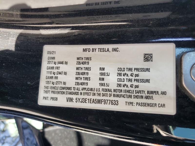 Aukcja sprzedaży 2021 Tesla Model 3, vin: 5YJ3E1EA5MF977633, numer aukcji: 57434846