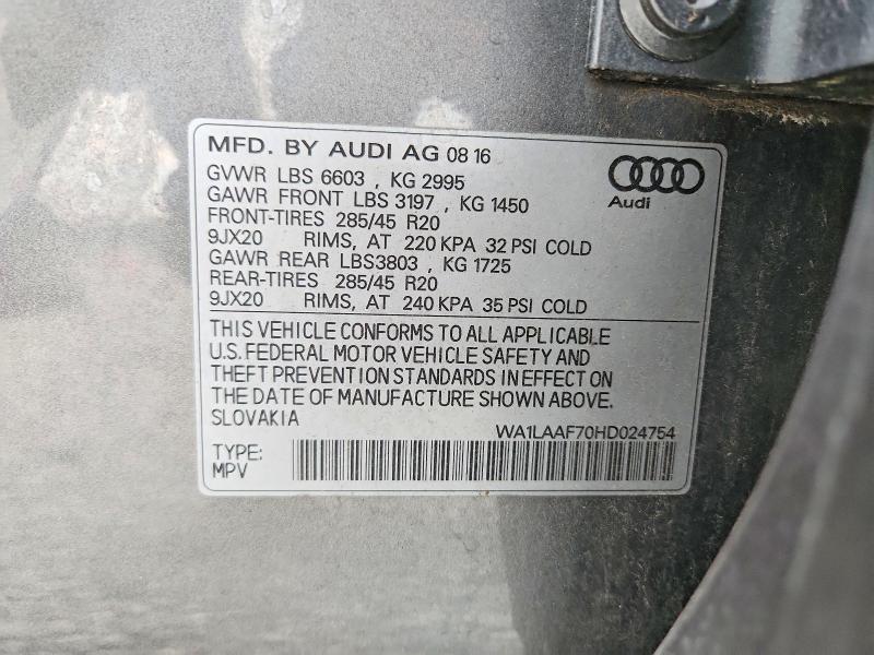 58781716 :رقم المزاد ، WA1LAAF70HD024754 vin ، 2017 Audi Q7 مزاد بيع