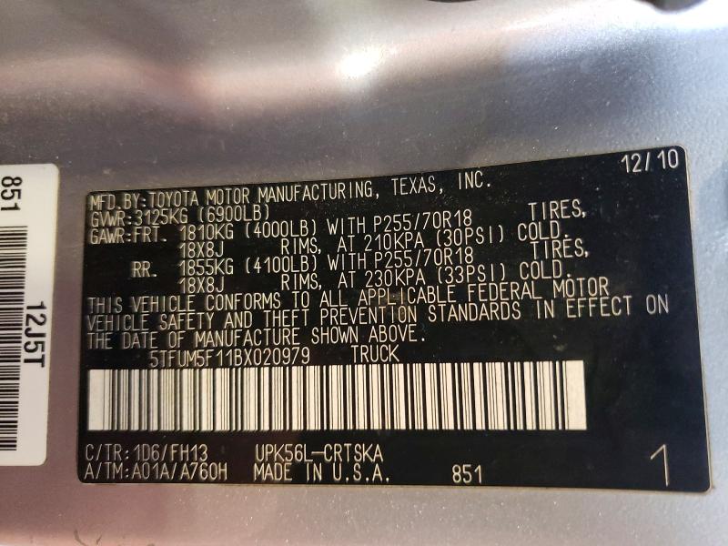 57393596 :رقم المزاد ، 5TFUM5F11BX020979 vin ، 2011 Toyota Tundra مزاد بيع