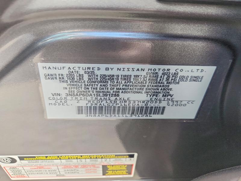 57541506 :رقم المزاد ، 3N8AP6DA1SL391286 vin ، 2025 Nissan Kicks مزاد بيع
