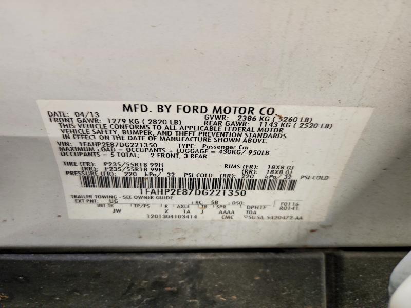 2013 Ford Taurus მანქანა იყიდება აუქციონზე, vin: 1FAHP2E87DG221350, აუქციონის ნომერი: 57405846