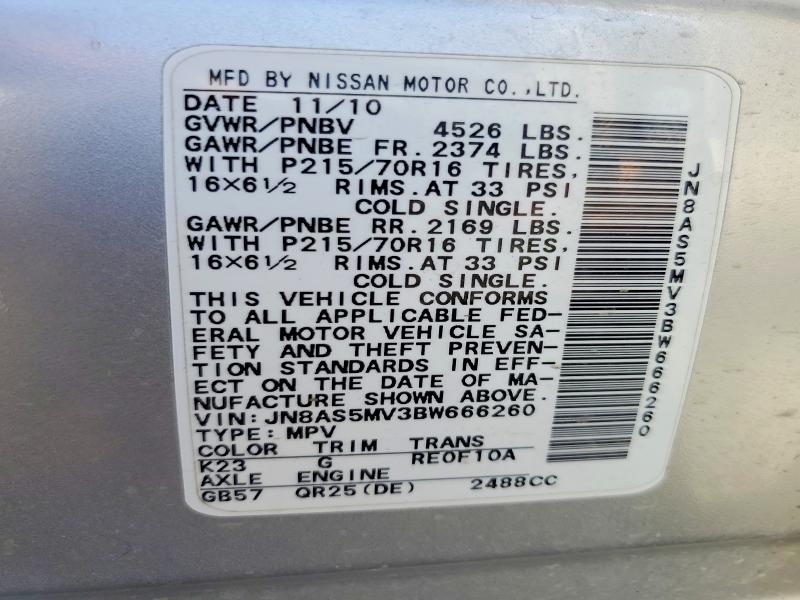 Продажа на аукционе авто 2011 Nissan Rogue, vin: JN8AS5MV3BW666260, номер лота: 59105656