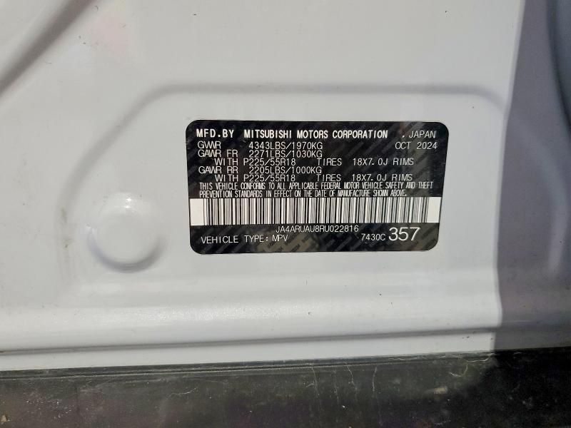 2024 Mitsubishi Outlander Sport მანქანა იყიდება აუქციონზე, vin: JA4ARUAU8RU022816, აუქციონის ნომერი: 58322976