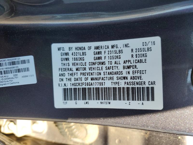 Aukcja sprzedaży 2016 Honda Accord, vin: 1HGCR2F56GA177997, numer aukcji: 57582876