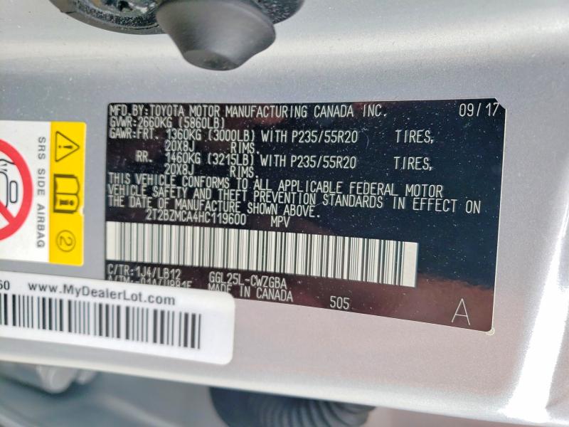 Aukcja sprzedaży 2017 Lexus Rx 350, vin: 2T2BZMCA4HC119600, numer aukcji: 56294456
