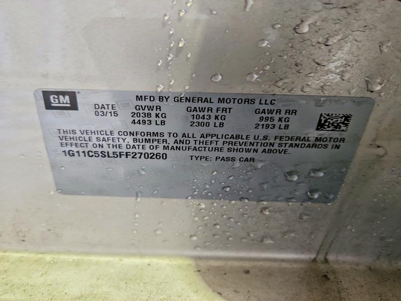 2015 Chevrolet Malibu მანქანა იყიდება აუქციონზე, vin: 1G11C5SL5FF270260, აუქციონის ნომერი: 55951926