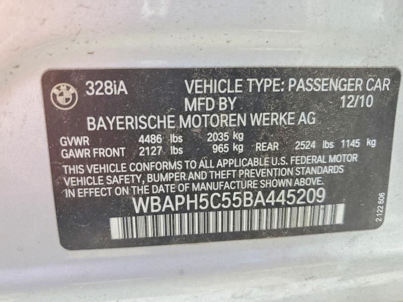 2011 Bmw 328 მანქანა იყიდება აუქციონზე, vin: WBAPH5C55BA445209, აუქციონის ნომერი: 55763506