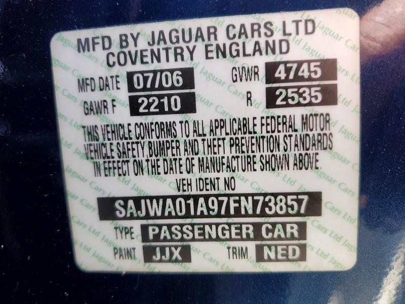Продажа на аукционе авто 2007 Jaguar S-type, vin: SAJWA01A97FN73857, номер лота: 57886576