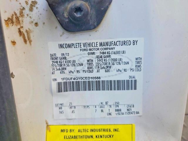 2012 Ford F450 მანქანა იყიდება აუქციონზე, vin: 1FDUF4GY0CED10588, აუქციონის ნომერი: 56923166