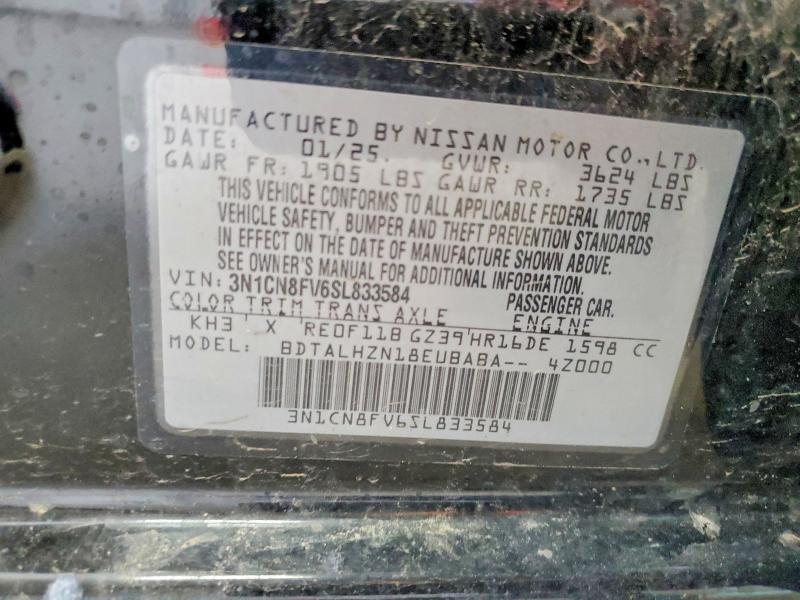 Aukcja sprzedaży 2025 Nissan Versa, vin: 3N1CN8FV6SL833584, numer aukcji: 56042346