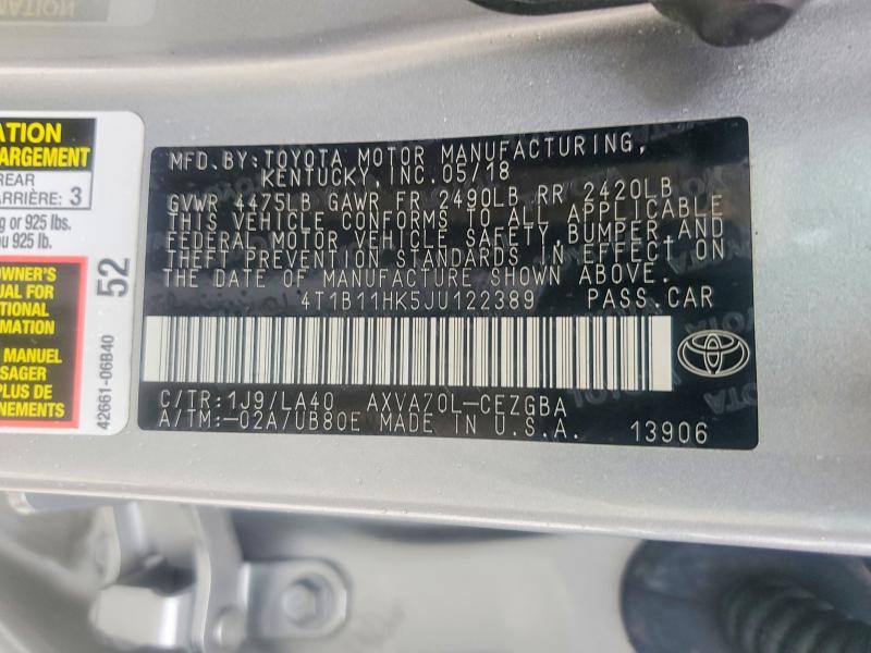 56768906 :رقم المزاد ، 4T1B11HK5JU122389 vin ، 2018 Toyota Camry مزاد بيع