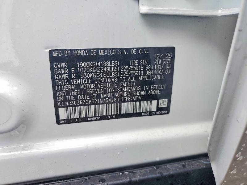 Продажа на аукционе авто 2026 Honda Hr-v, vin: 3CZRZ2H52TM754280, номер лота: 57914906