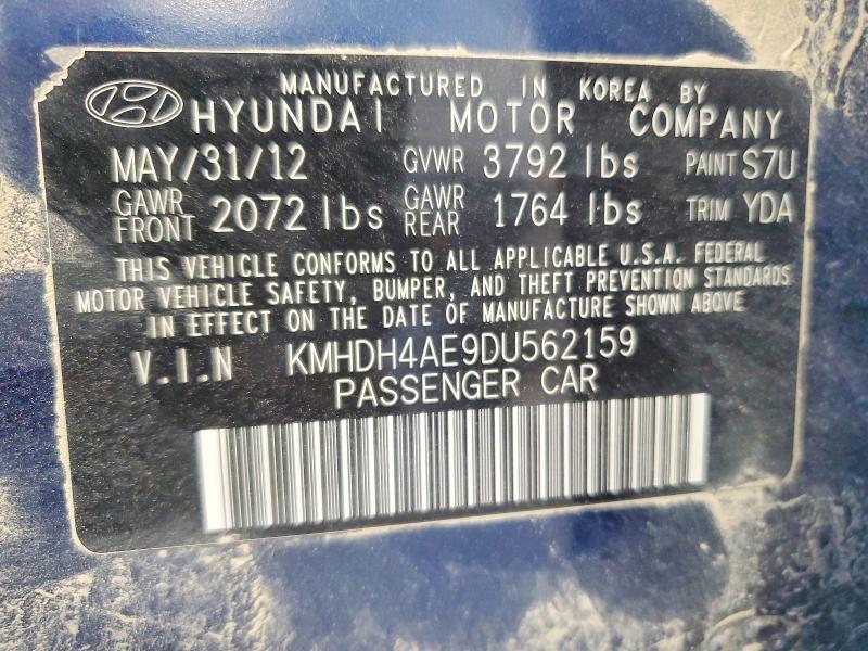 2013 Hyundai Elantra მანქანა იყიდება აუქციონზე, vin: KMHDH4AE9DU562159, აუქციონის ნომერი: 57884806