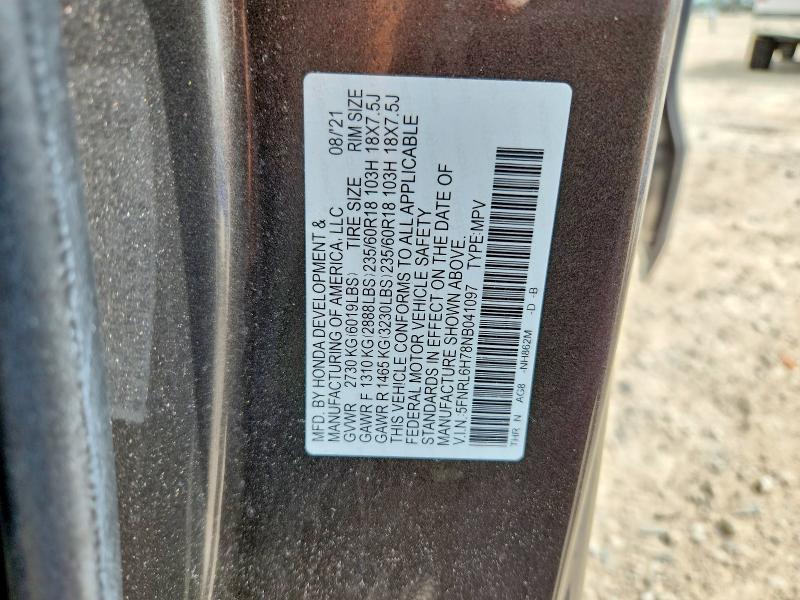 2022 Honda Odyssey მანქანა იყიდება აუქციონზე, vin: 5FNRL6H78NB041097, აუქციონის ნომერი: 55445916