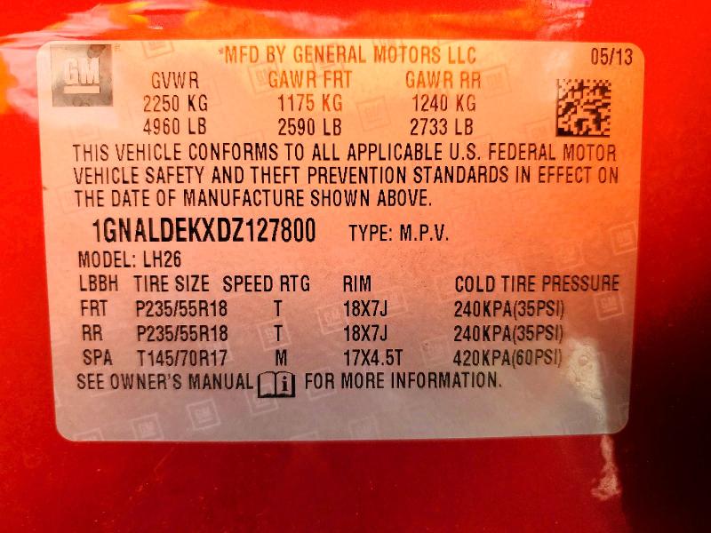 58096736 :رقم المزاد ، 1GNALDEKXDZ127800 vin ، 2013 Chevrolet Equinox مزاد بيع