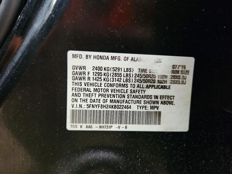Aukcja sprzedaży 2019 Honda Passport, vin: 5FNYF8H24KB022464, numer aukcji: 55942856