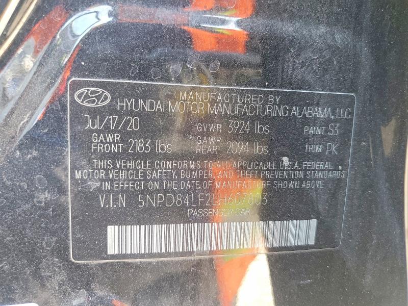 58132536 :رقم المزاد ، 5NPD84LF2LH607803 vin ، 2020 Hyundai Elantra مزاد بيع