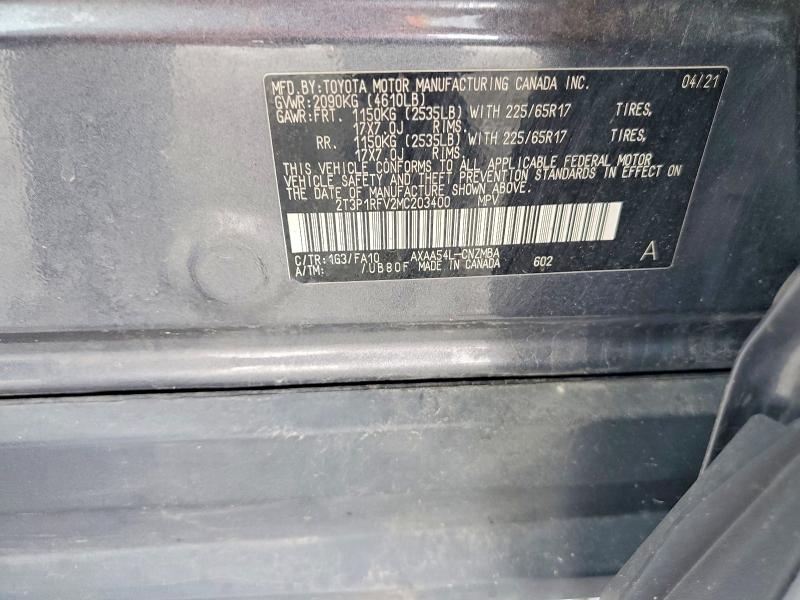 2021 Toyota Rav4 მანქანა იყიდება აუქციონზე, vin: 2T3P1RFV2MC203400, აუქციონის ნომერი: 58877206