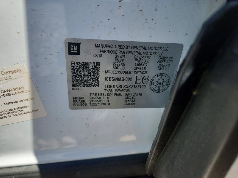 Aukcja sprzedaży 2019 Gmc Acadia, vin: 1GKKNSLSXKZ136190, numer aukcji: 55688026