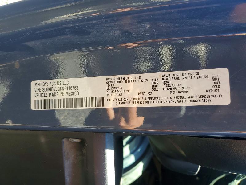 Продаж на аукціоні авто 2022 Ram Promaster 3500, vin: 3C6MRVJG8NE116763, номер лоту: 55708076
