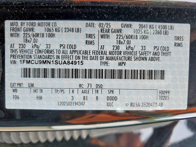 Продажа на аукционе авто 2025 Ford Escape, vin: 1FMCU9MN1SUA84915, номер лота: 55766626