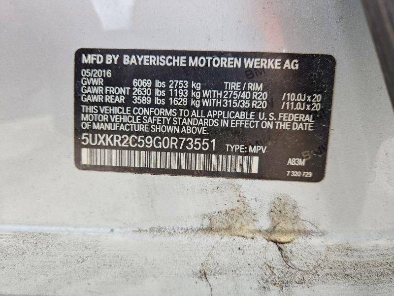 58384066 :رقم المزاد ، 5UXKR2C59G0R73551 vin ، 2016 Bmw X5 مزاد بيع