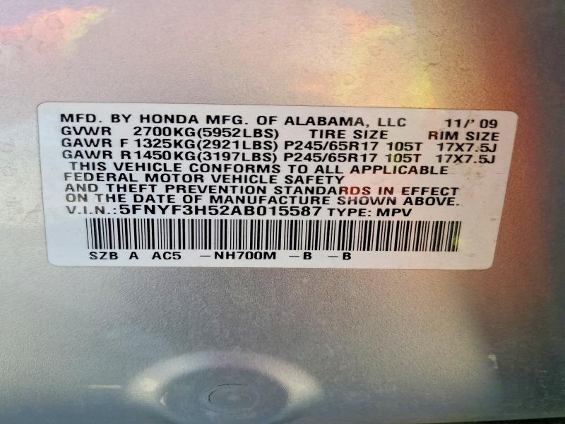 Продаж на аукціоні авто 2010 Honda Pilot, vin: 5FNYF3H52AB015587, номер лоту: 55624976