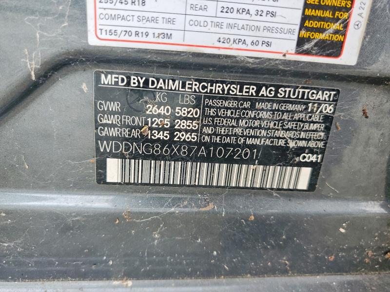 58047166 :رقم المزاد ، WDDNG86X87A107201 vin ، 2007 Mercedes-benz S مزاد بيع