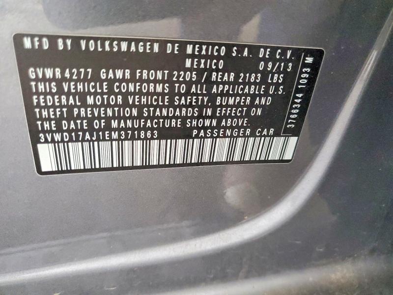 57026596 :رقم المزاد ، 3VWD17AJ1EM371863 vin ، 2014 Volkswagen Jetta مزاد بيع