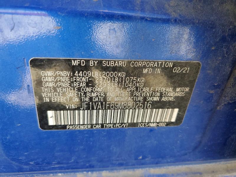 2021 Subaru Wrx მანქანა იყიდება აუქციონზე, vin: JF1VA1F69M8802516, აუქციონის ნომერი: 57320006