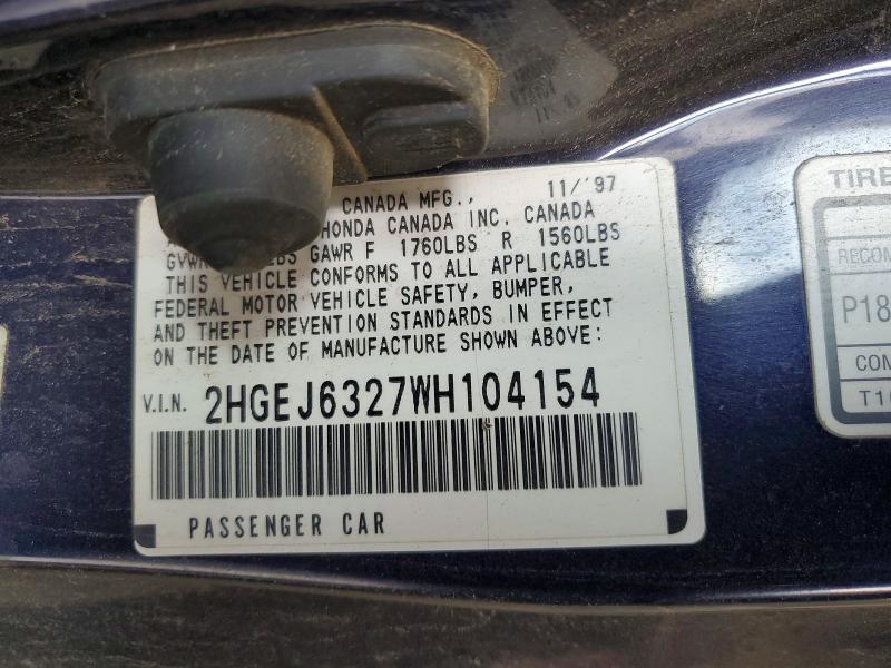 Продаж на аукціоні авто 1998 Honda Civic, vin: 2HGEJ6327WH104154, номер лоту: 57595906