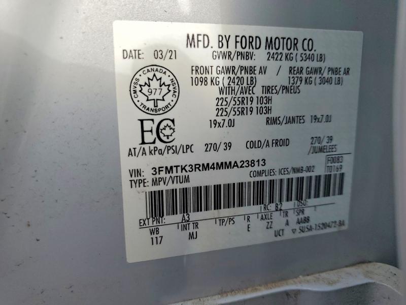 56504316 :رقم المزاد ، 3FMTK3RM4MMA23813 vin ، 2021 Ford Mustang Mach-e مزاد بيع