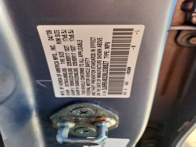 55920756 :رقم المزاد ، 5J6RE48339L038827 vin ، 2009 Honda Cr-v مزاد بيع