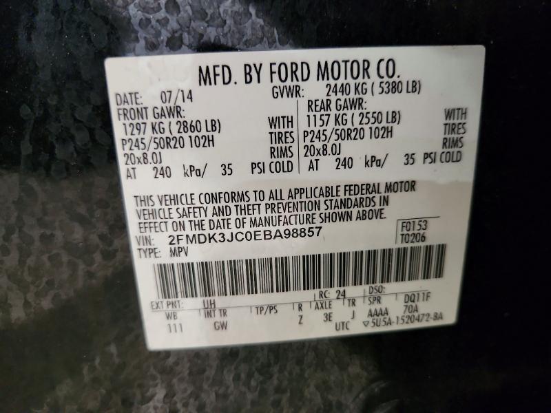 2014 Ford Edge მანქანა იყიდება აუქციონზე, vin: 2FMDK3JC0EBA98857, აუქციონის ნომერი: 55354496