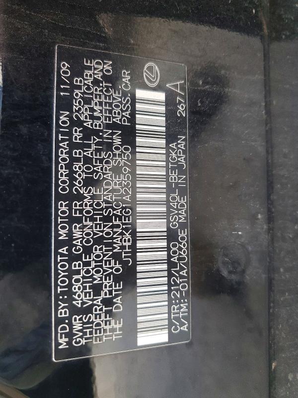59005596 :رقم المزاد ، JTHBK1EG1A2359750 vin ، 2010 Lexus Es مزاد بيع