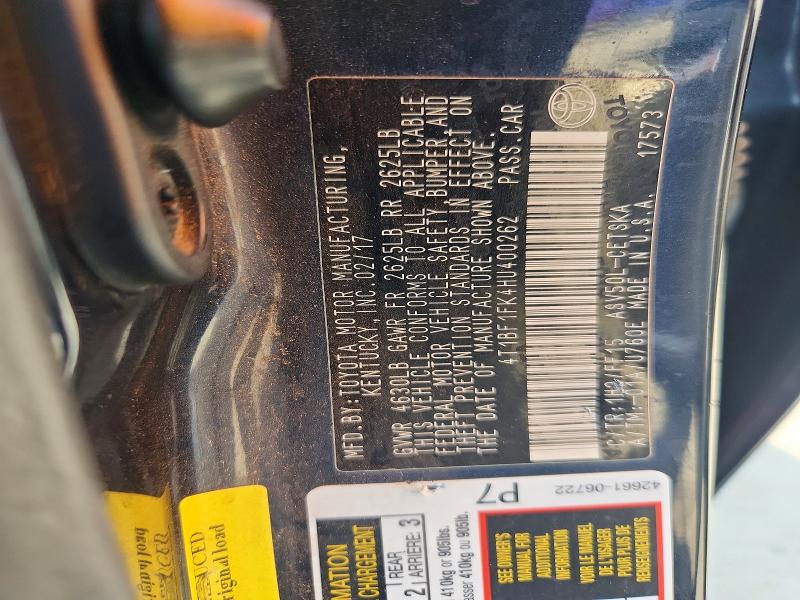 2017 Toyota Camry მანქანა იყიდება აუქციონზე, vin: 4T1BF1FK4HU400262, აუქციონის ნომერი: 57940286