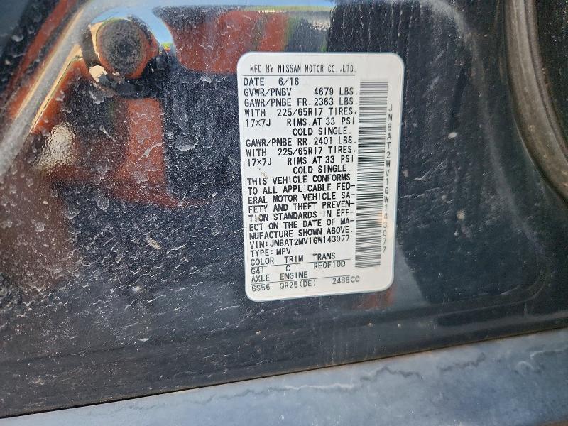 58389586 :رقم المزاد ، JN8AT2MV1GW143077 vin ، 2016 Nissan Rogue مزاد بيع