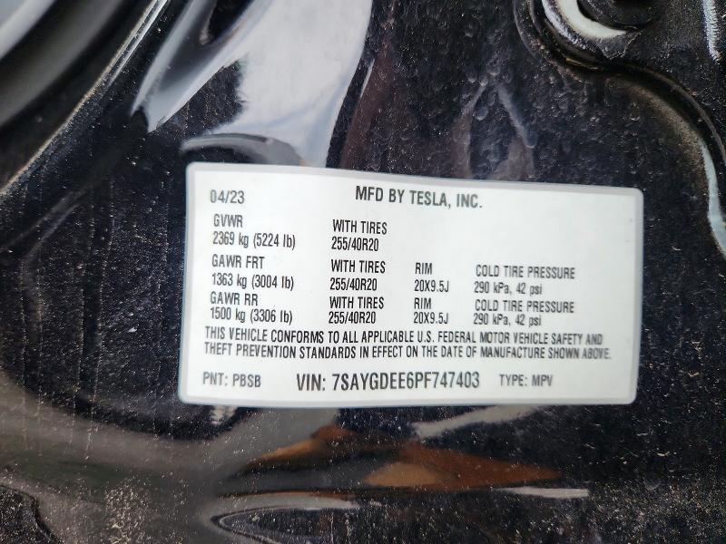 2023 Tesla Model Y მანქანა იყიდება აუქციონზე, vin: 7SAYGDEE6PF747403, აუქციონის ნომერი: 57352986